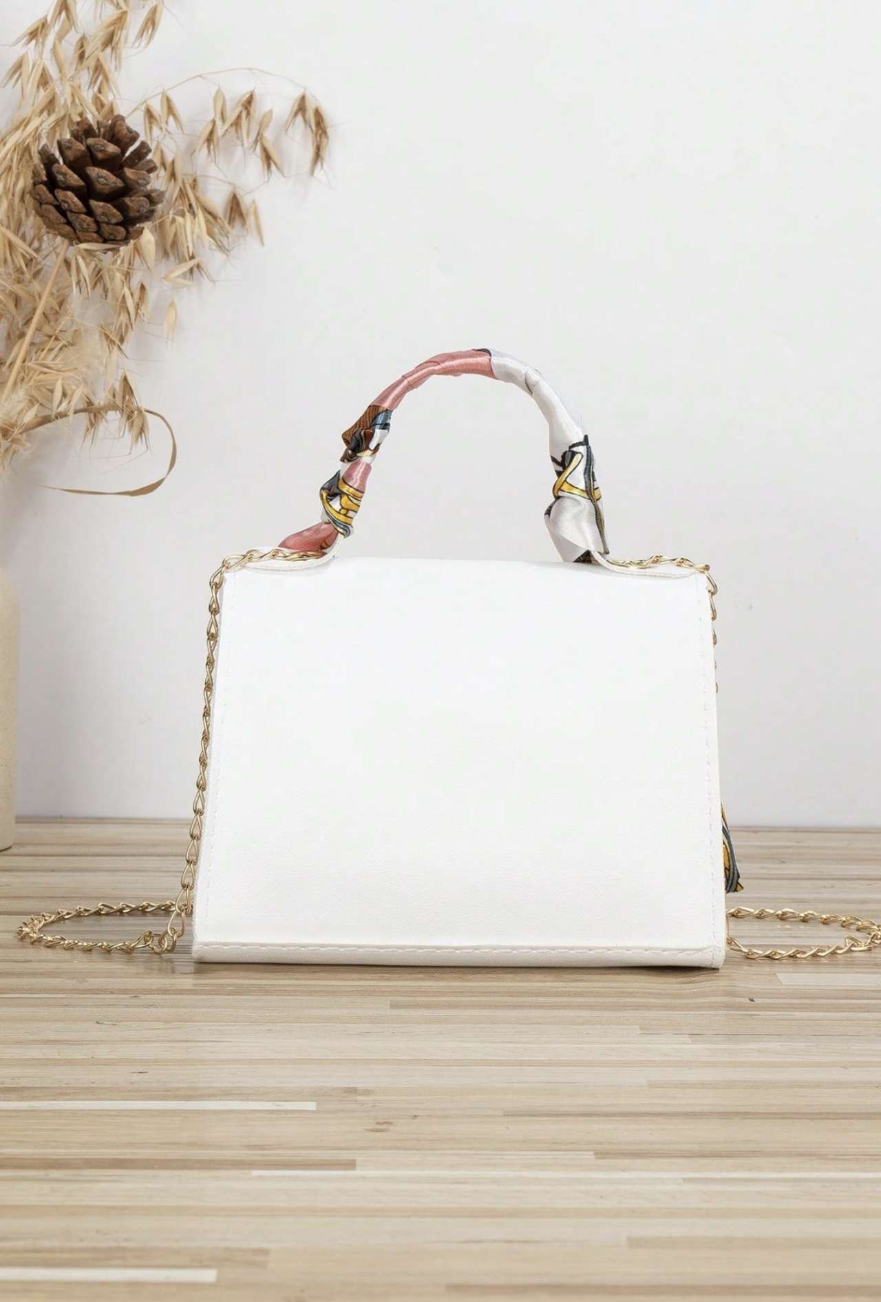Casual Street Jacquard Plaid Women's Handbag, Scarf Decor Small Square Bag