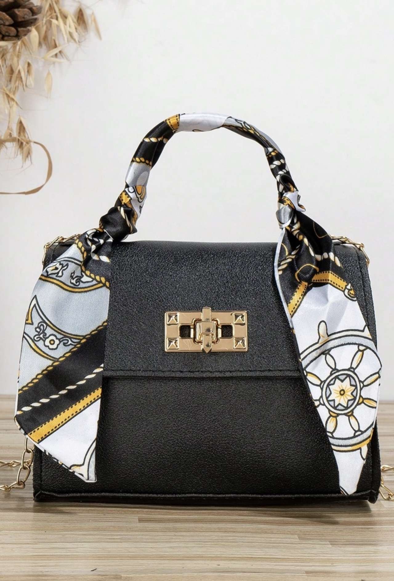 Casual Street Jacquard Plaid Women's Handbag, Scarf Decor Small Square Bag