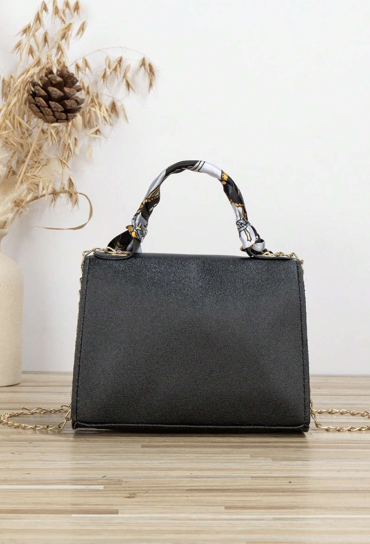 Casual Street Jacquard Plaid Women's Handbag, Scarf Decor Small Square Bag