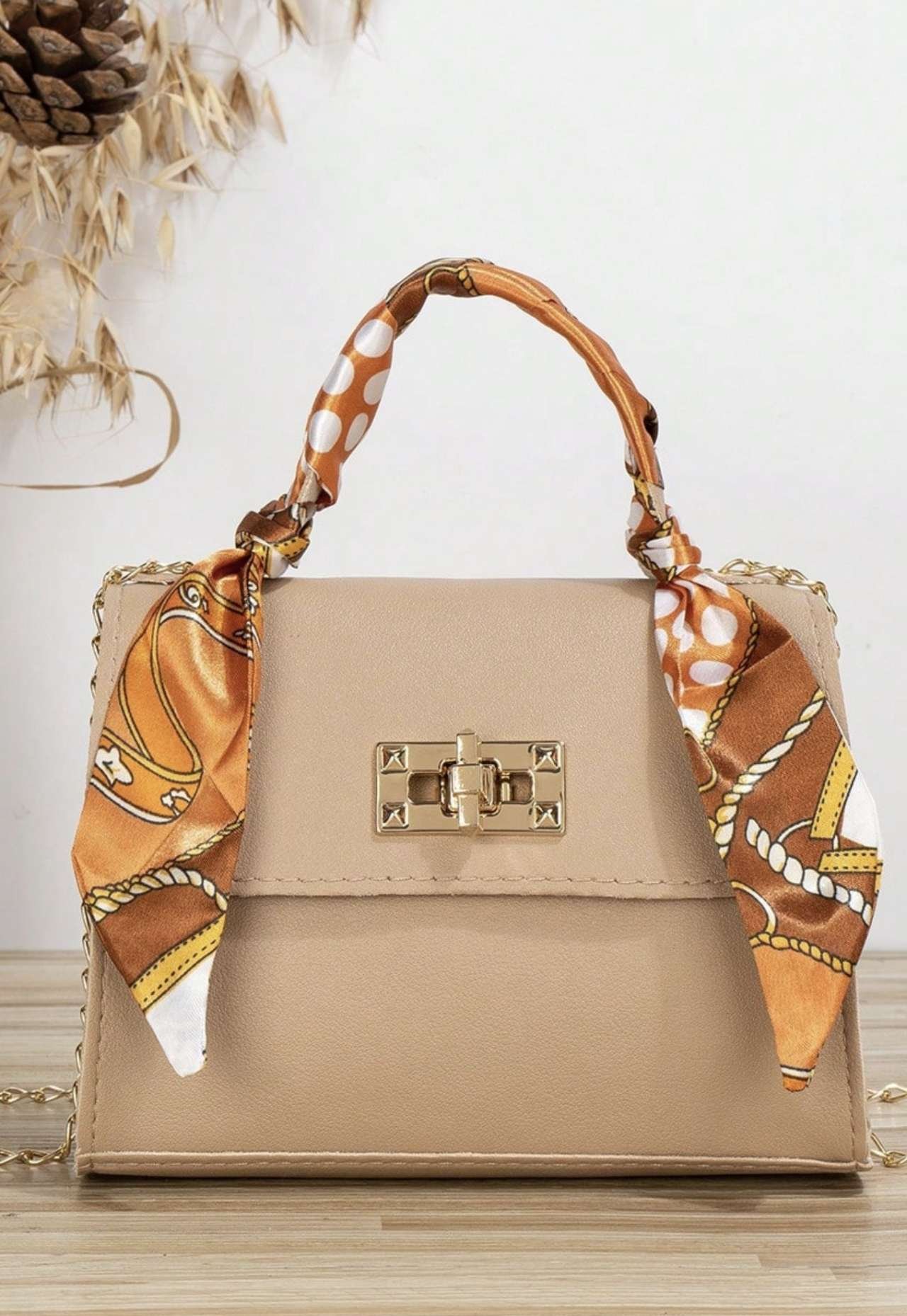Casual Street Jacquard Plaid Women's Handbag, Scarf Decor Small Square Bag