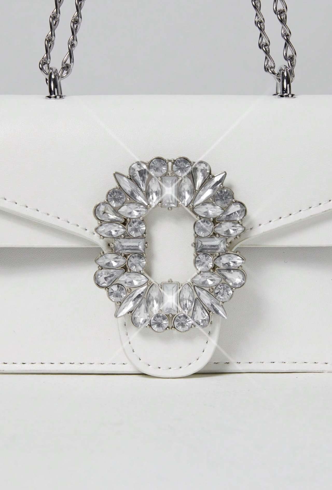 Mini Rhinestone Decoration Shoulder Bag, Fashionable PU Flap With Metal Chain Strap Clutch For Women