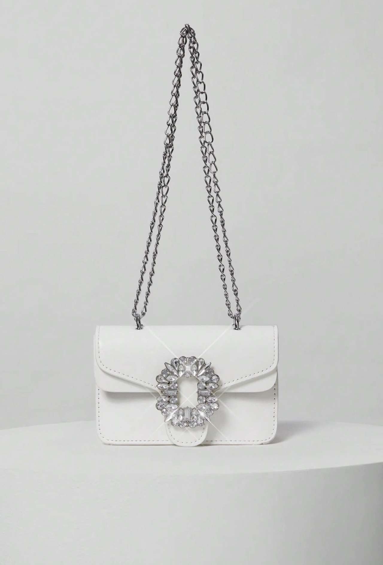 Mini Rhinestone Decoration Shoulder Bag, Fashionable PU Flap With Metal Chain Strap Clutch For Women