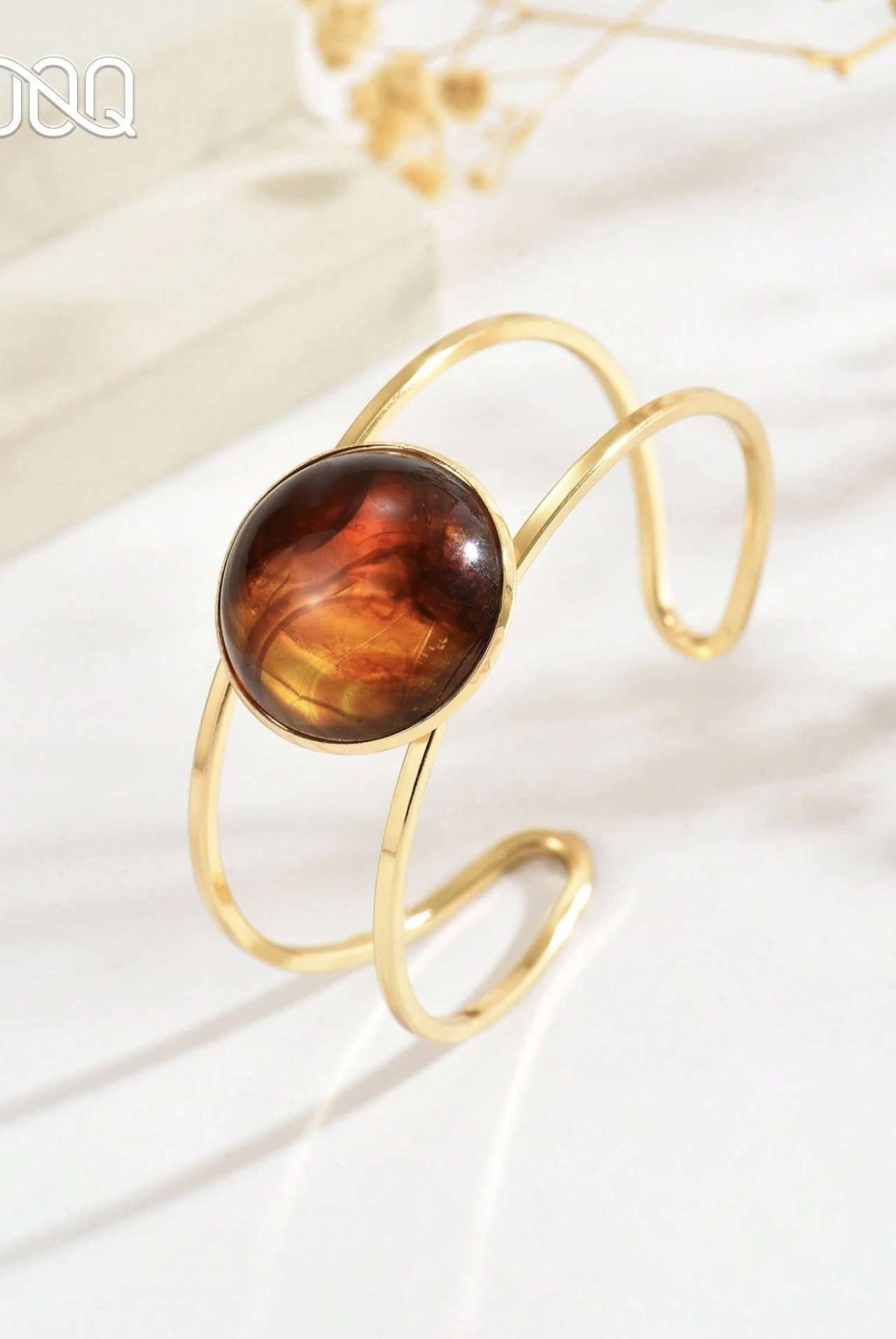 OOQ 1pc Minimalist Casual Style Wide Band Inlaid Round White Faux Gemstone Women's Bracelet, Open Ad