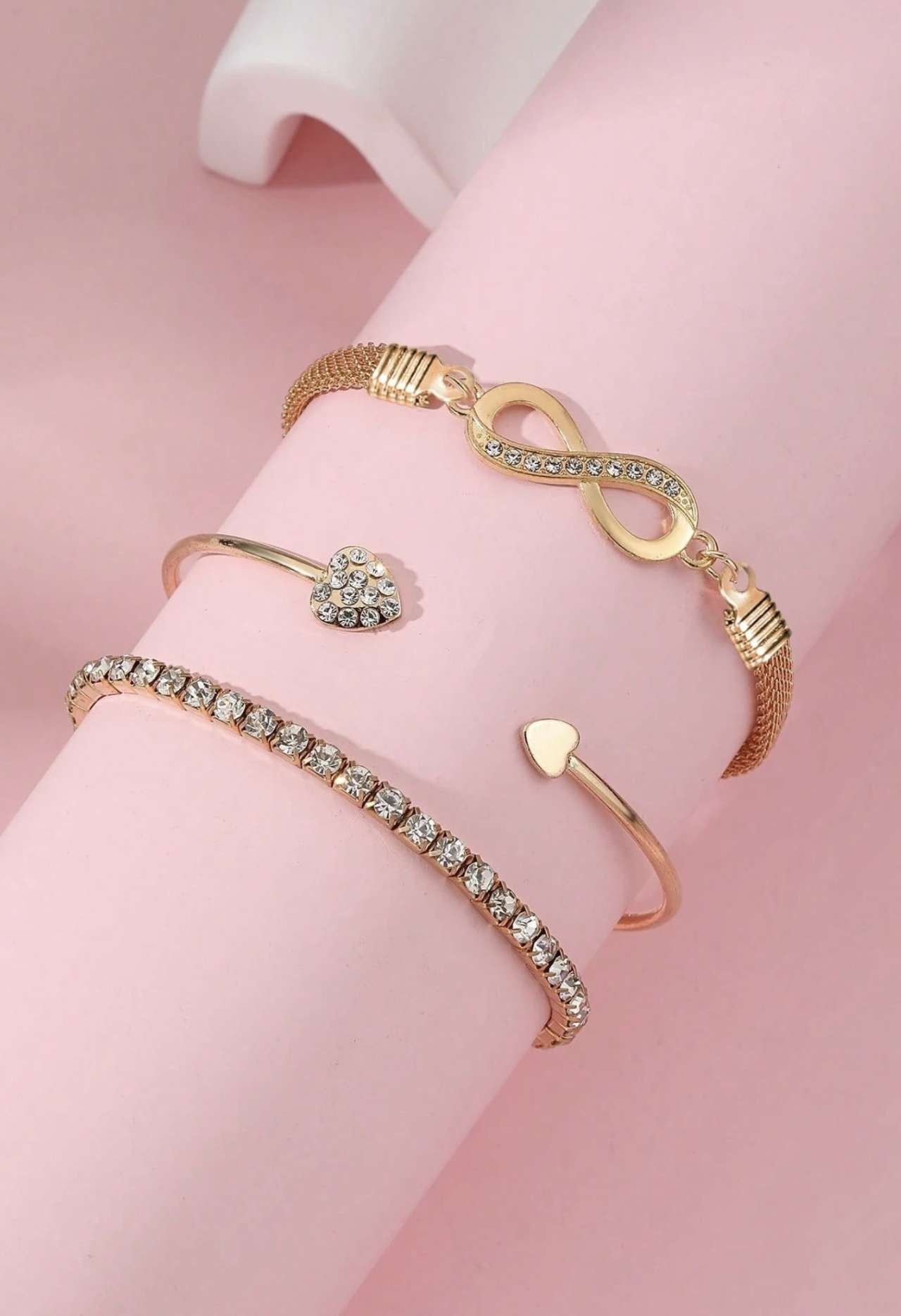 3pcs/Set Luxury Fashion Minimalist Personalized Rhinestone Butterfly & Heart Layered Bangle Bracelet