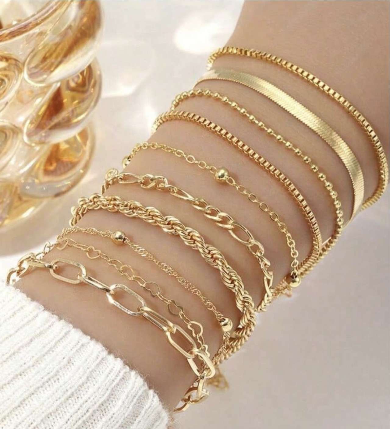 10pcs/Set Bohemian Style Metal Layered Bracelets For Women, Heart & Snake Bone Chain Design, Suitabl