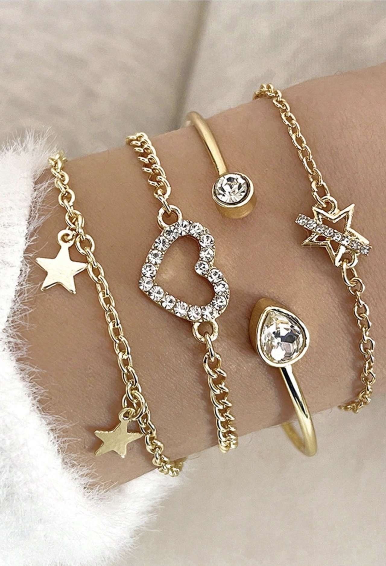 4pcs/Set Faux Pearl Butterfly & Heart Shaped Adjustable Bracelet Set