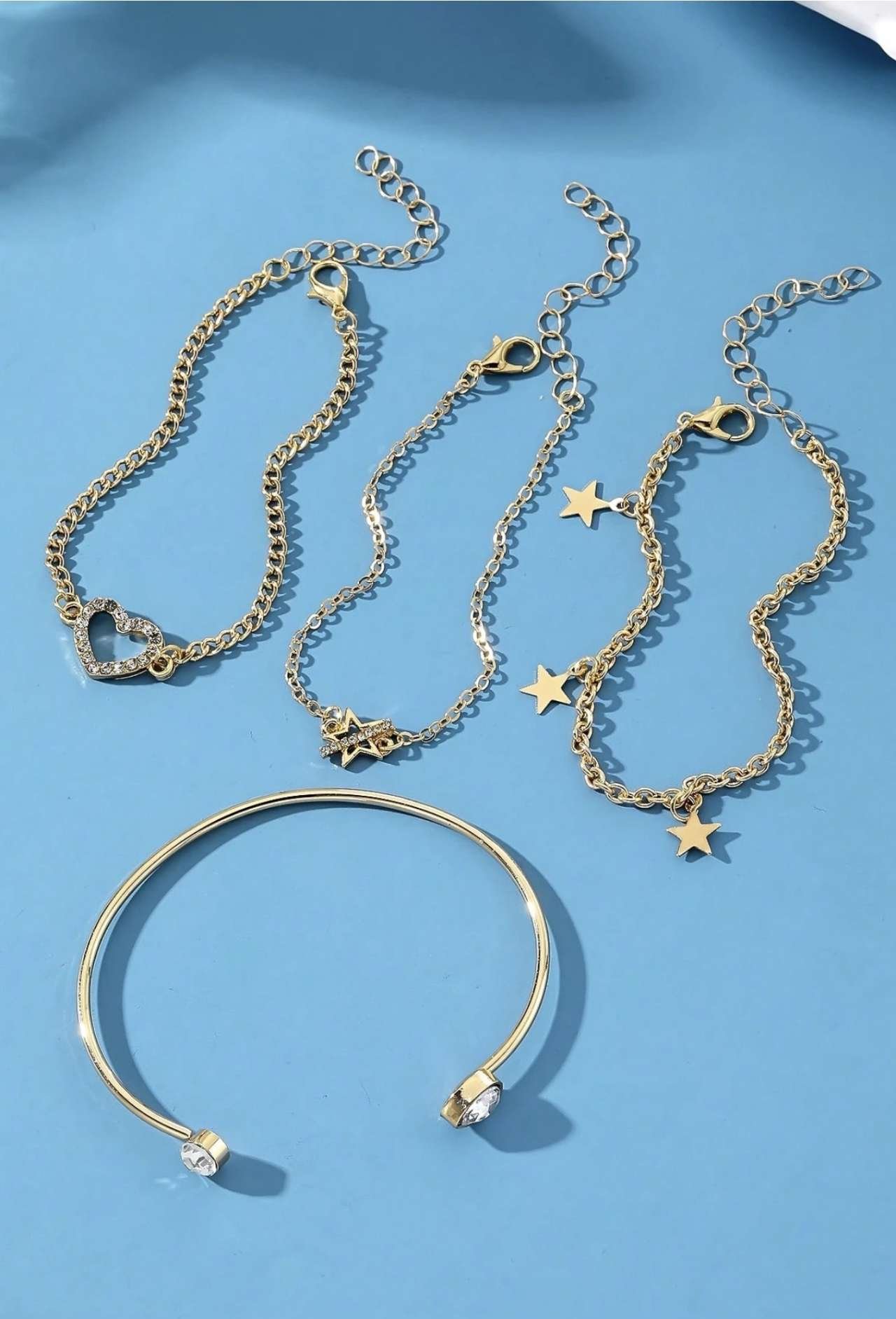 4pcs/Set Faux Pearl Butterfly & Heart Shaped Adjustable Bracelet Set