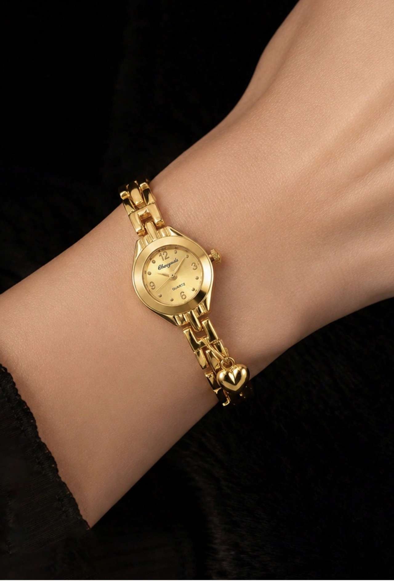 1pc Elegant Petite Women's Gold Quartz Watch, Luxury Fashion Minimalist Women's Wristwatch