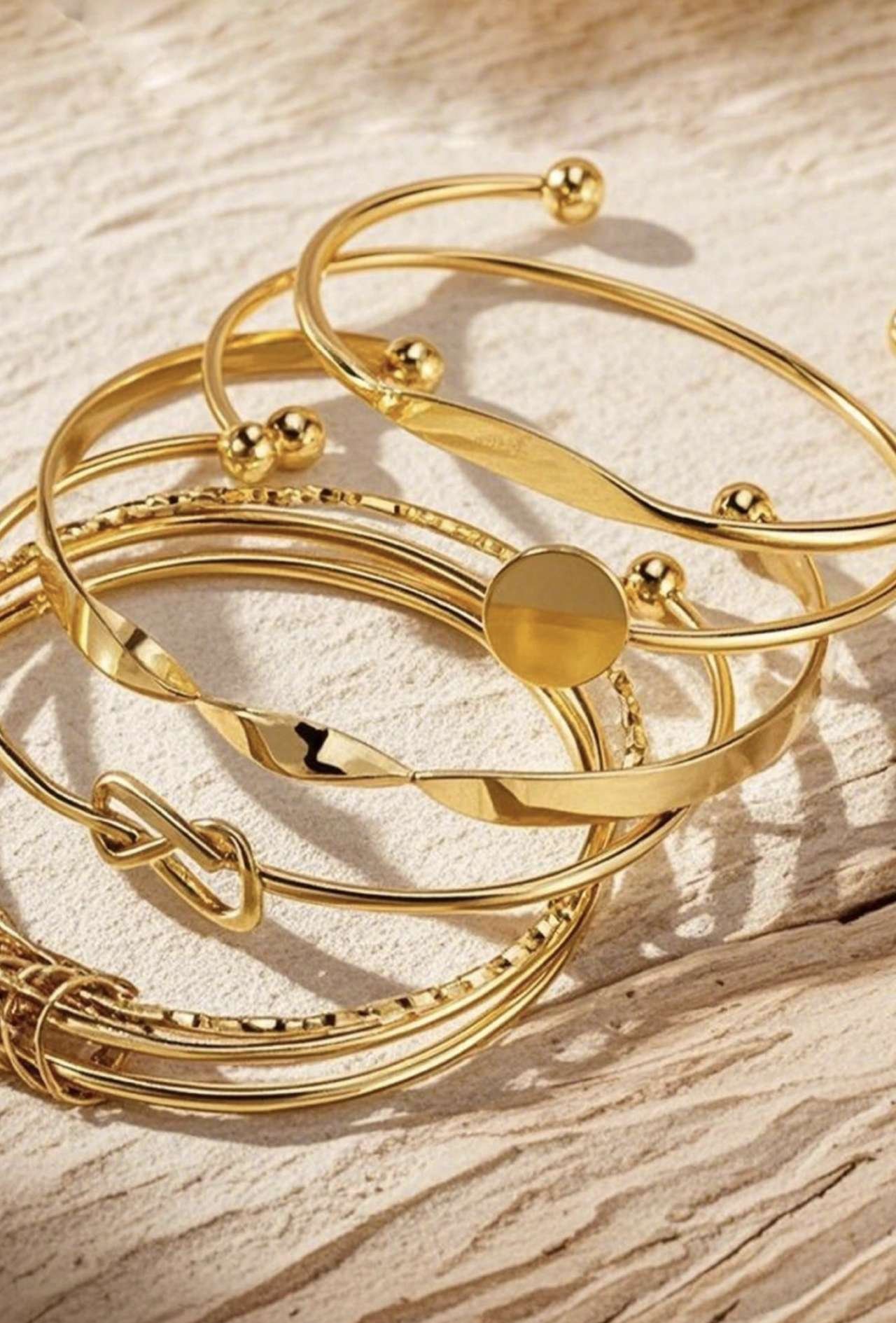 5pcs/Set European And American Minimalist Chain Bracelet, Fashion Gold Mixed Open Knot Bangle, Suita