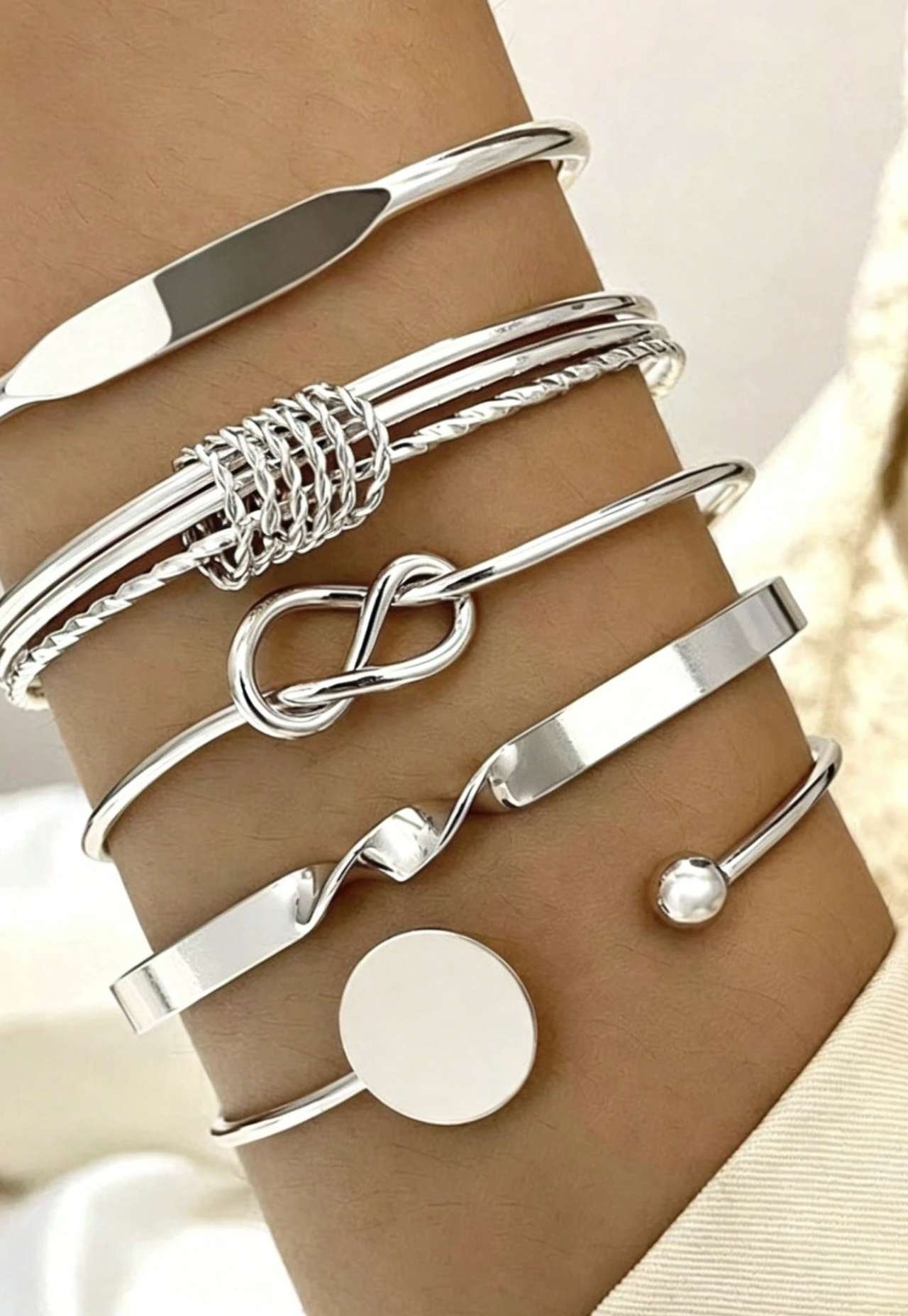 5pcs/Set European And American Minimalist Chain Bracelet, Fashion Gold Mixed Open Knot Bangle, Suita