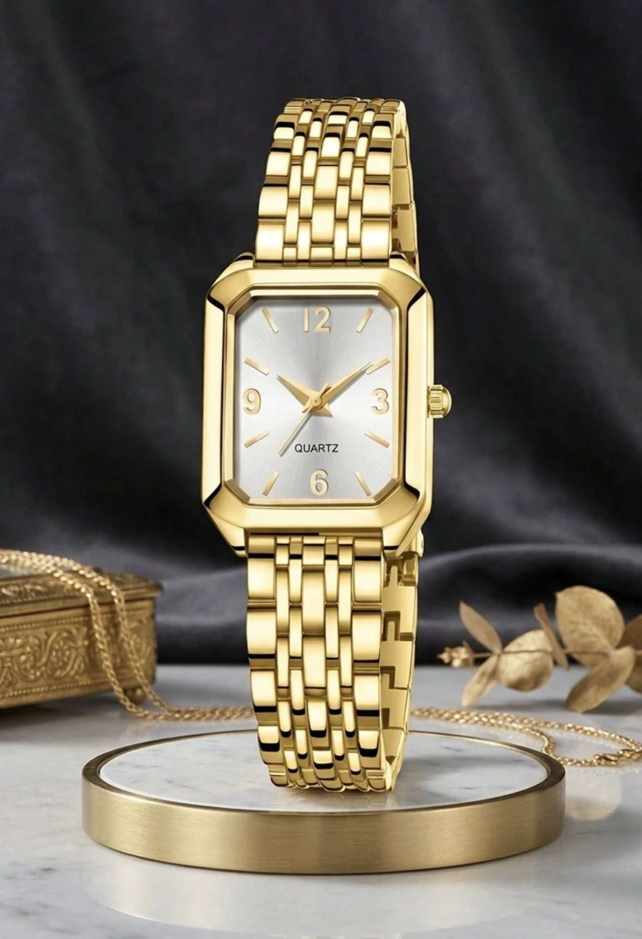 2pcs Women's Watch & Bracelet Set, Fashion Elegant Luxury Square Dial Roman Numeral Quartz Watch Wit