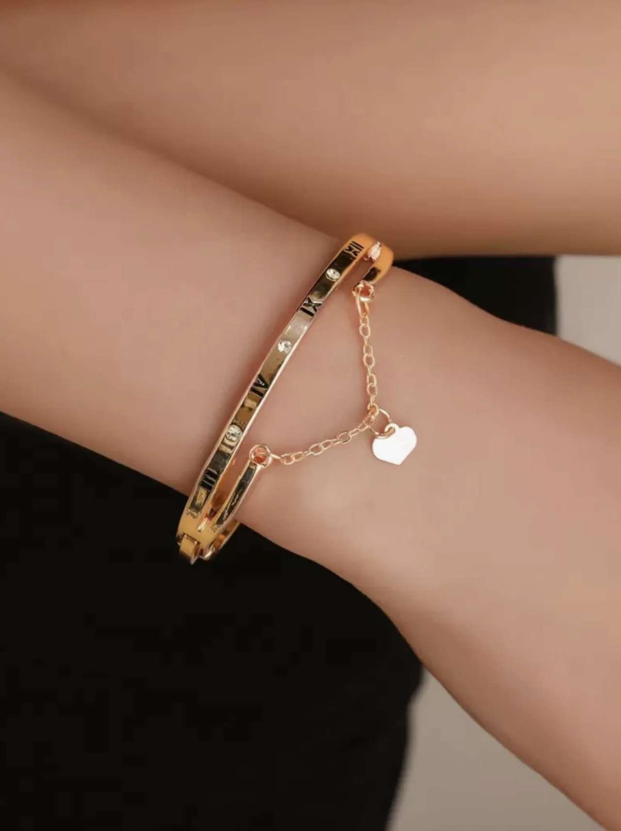 1pc Fashionable Geometric Heart & Tassel Pendant Bracelet Suitable For Women's Daily Wear