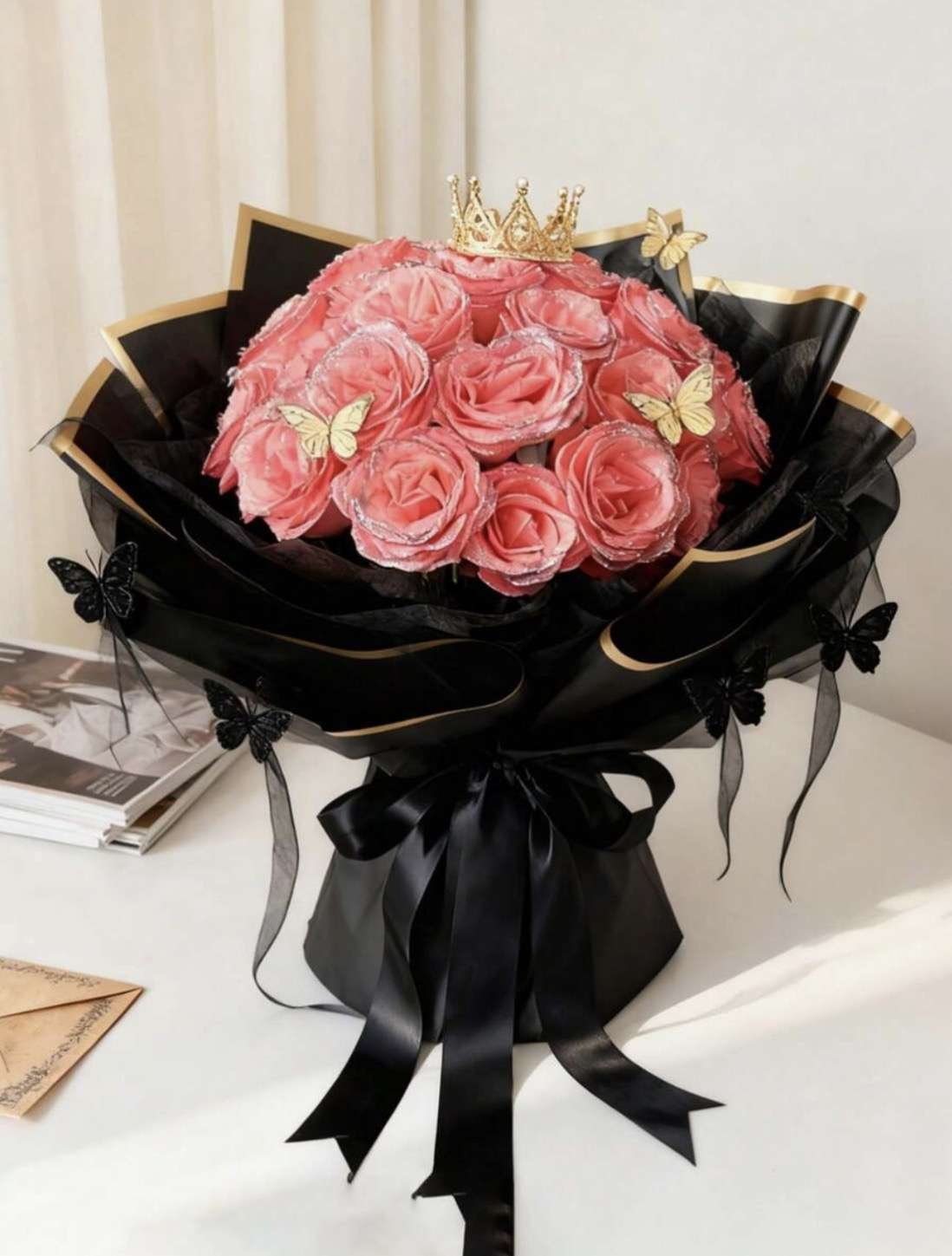MEHELANY 40/20/6/1pc 2.76 Inch Glitter Rose Bouquet DIY Artificial Glitter Rose Bouquet Red Artifici