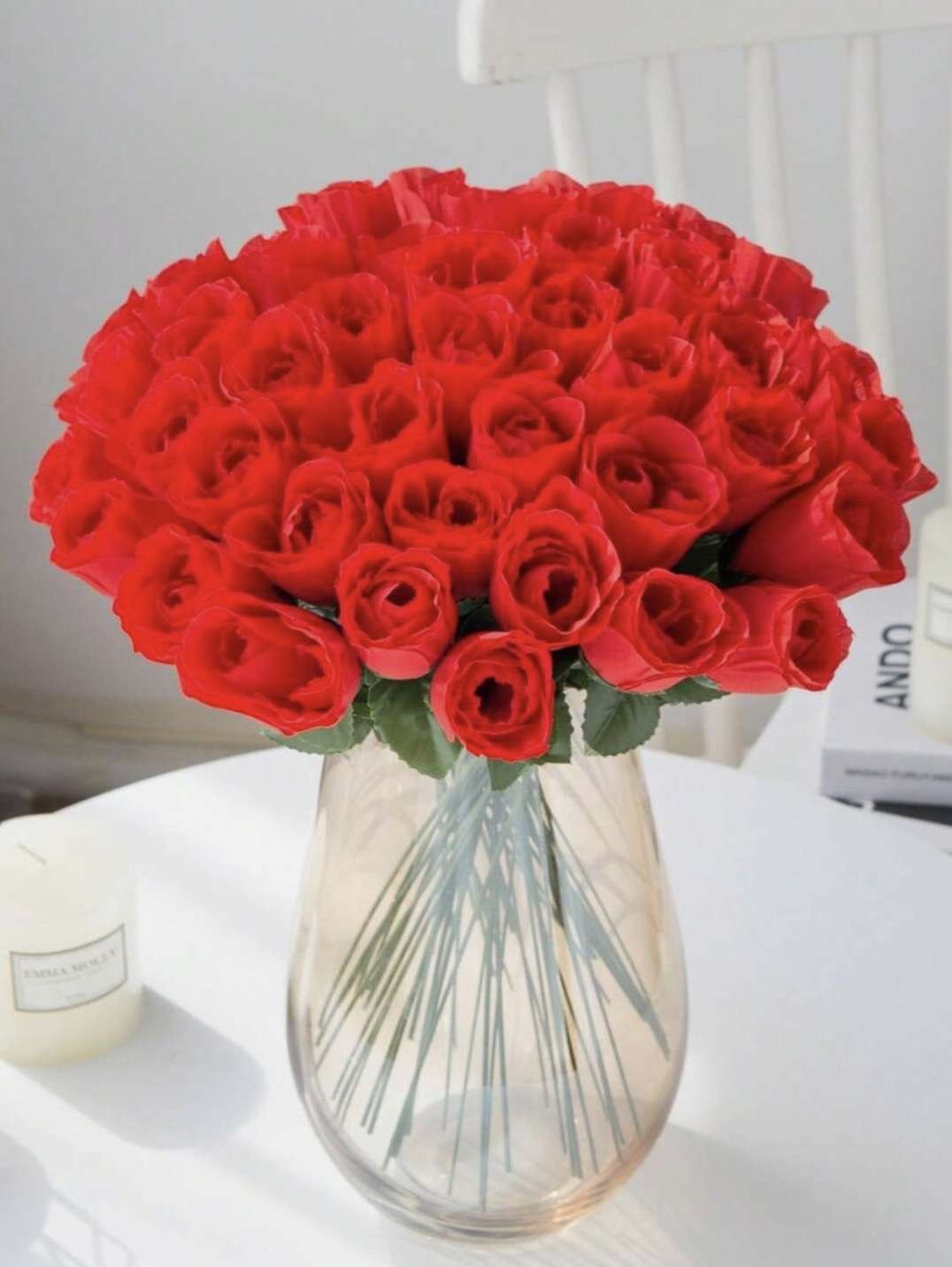 60pcs Red Silk Rose Buds Artificial Flowers, Artificial Rose Stems, Suitable For Wedding Vase Decora