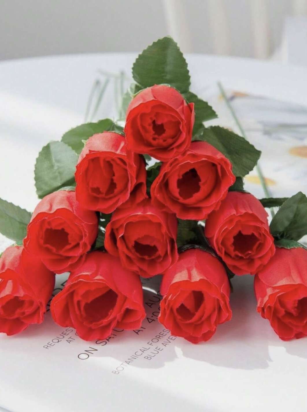 60pcs Red Silk Rose Buds Artificial Flowers, Artificial Rose Stems, Suitable For Wedding Vase Decora