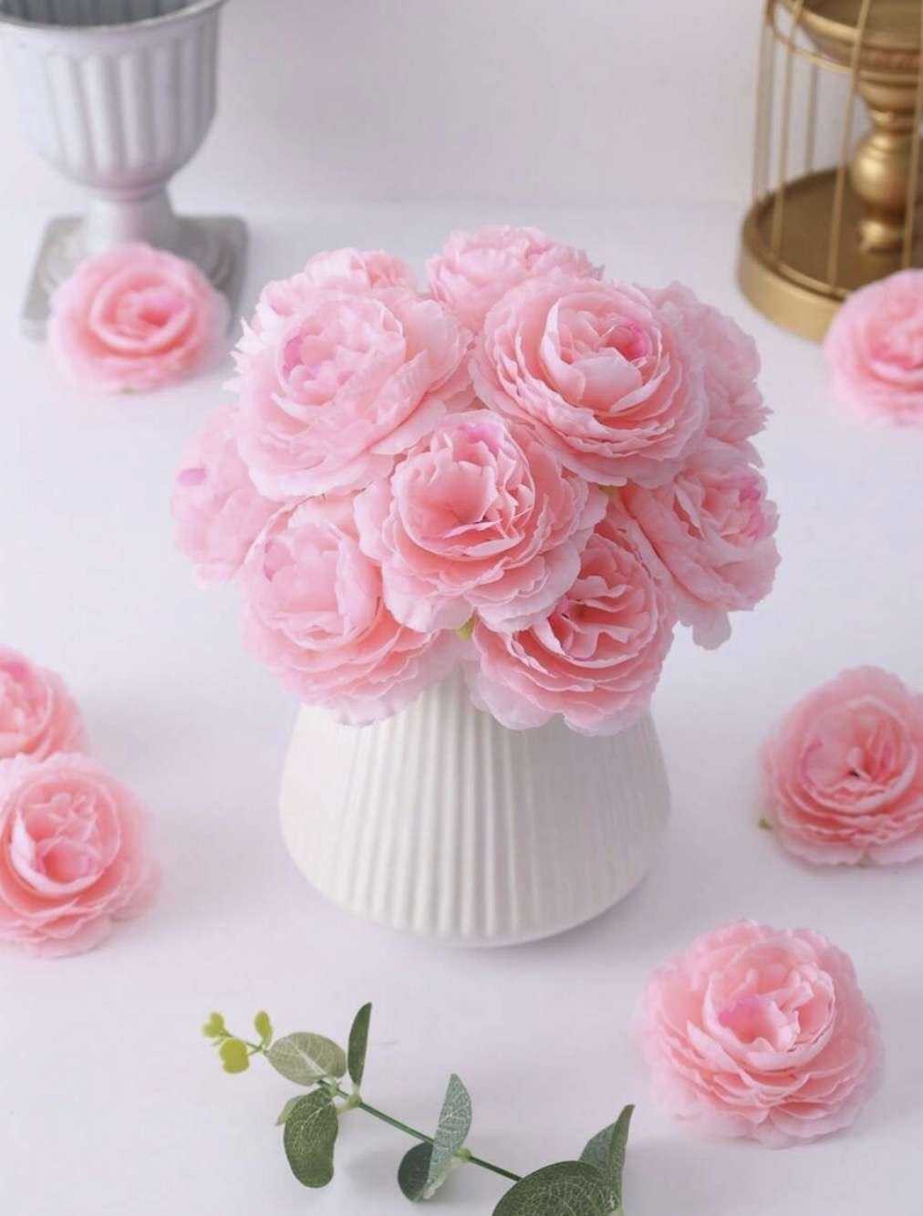 MEHELANY 38pcs Artificial Pink Peony Flower Heads, Silk-Like Fake Flowers, Suitable For Wedding Part