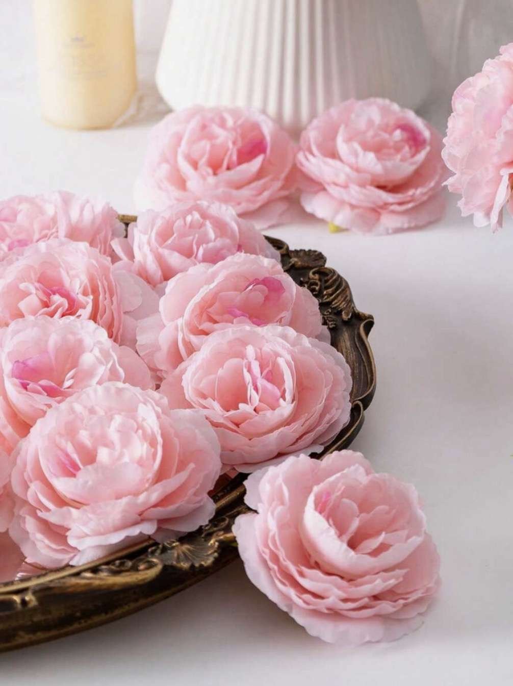 MEHELANY 38pcs Artificial Pink Peony Flower Heads, Silk-Like Fake Flowers, Suitable For Wedding Part