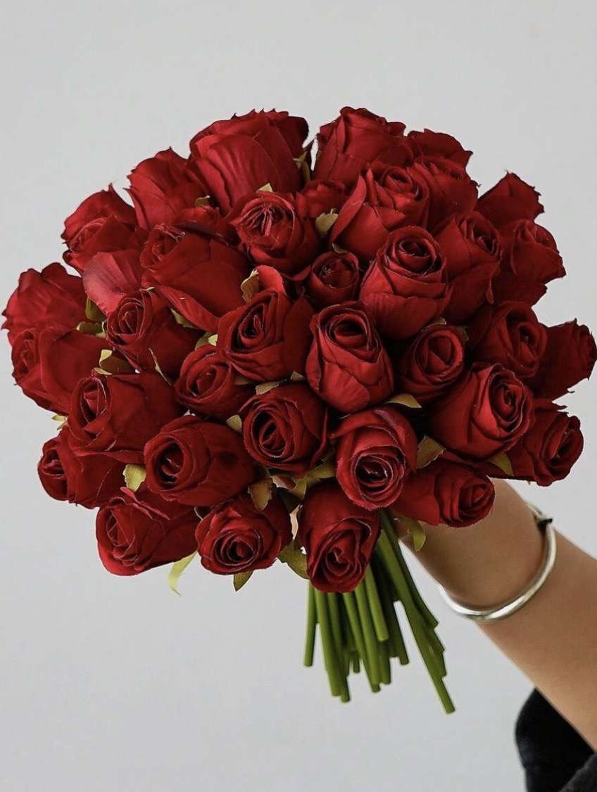 24pcs Artificial Silk Rose Flowers, Realistic Rose Bouquet, Fake Rose Stems, Suitable For Valentine'