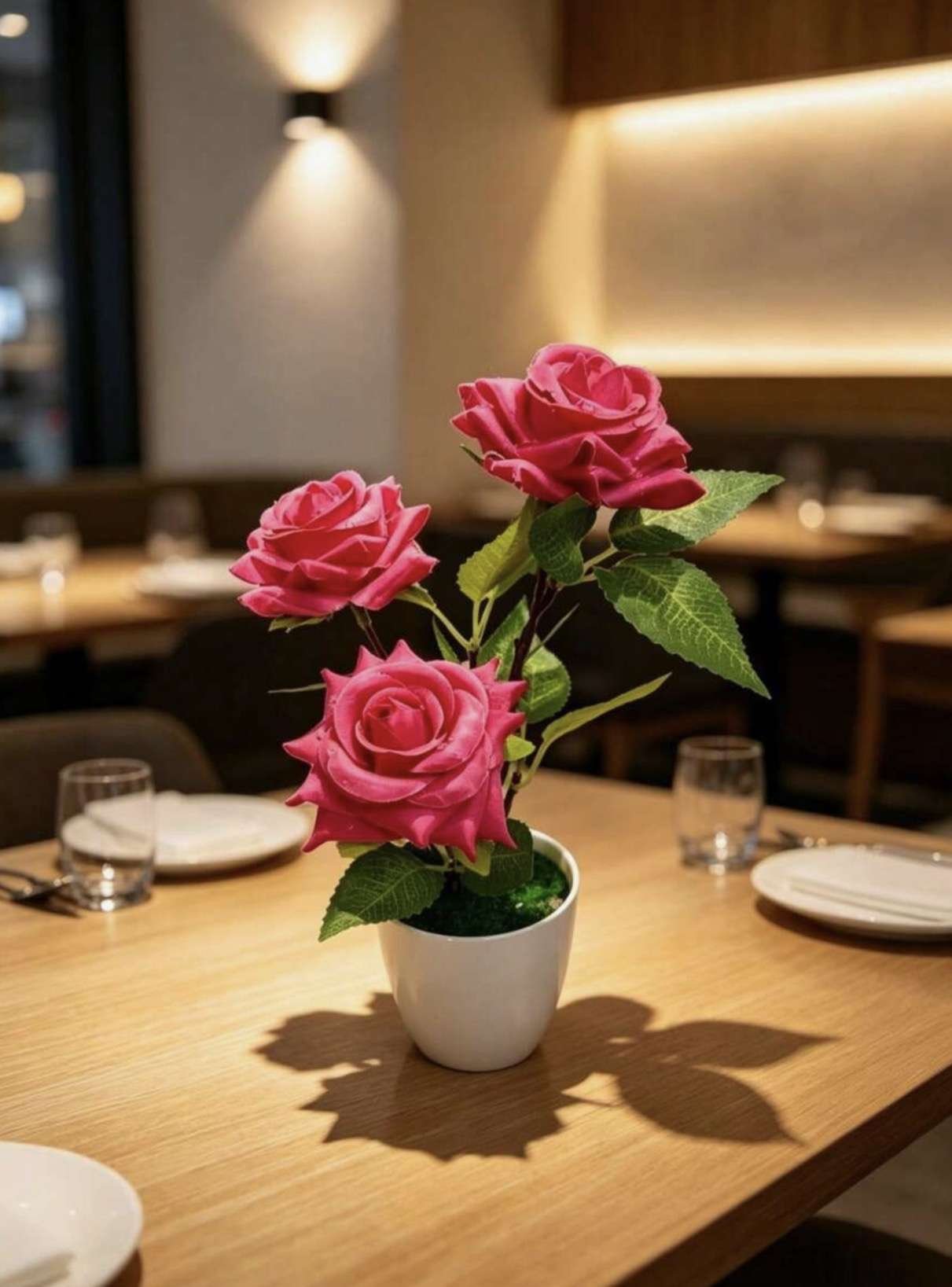 1pc/1set Realistic Dew Drop Rose Artificial Silk Flowers 3 Heads Rose Mini Potted Plant Fake Floral 