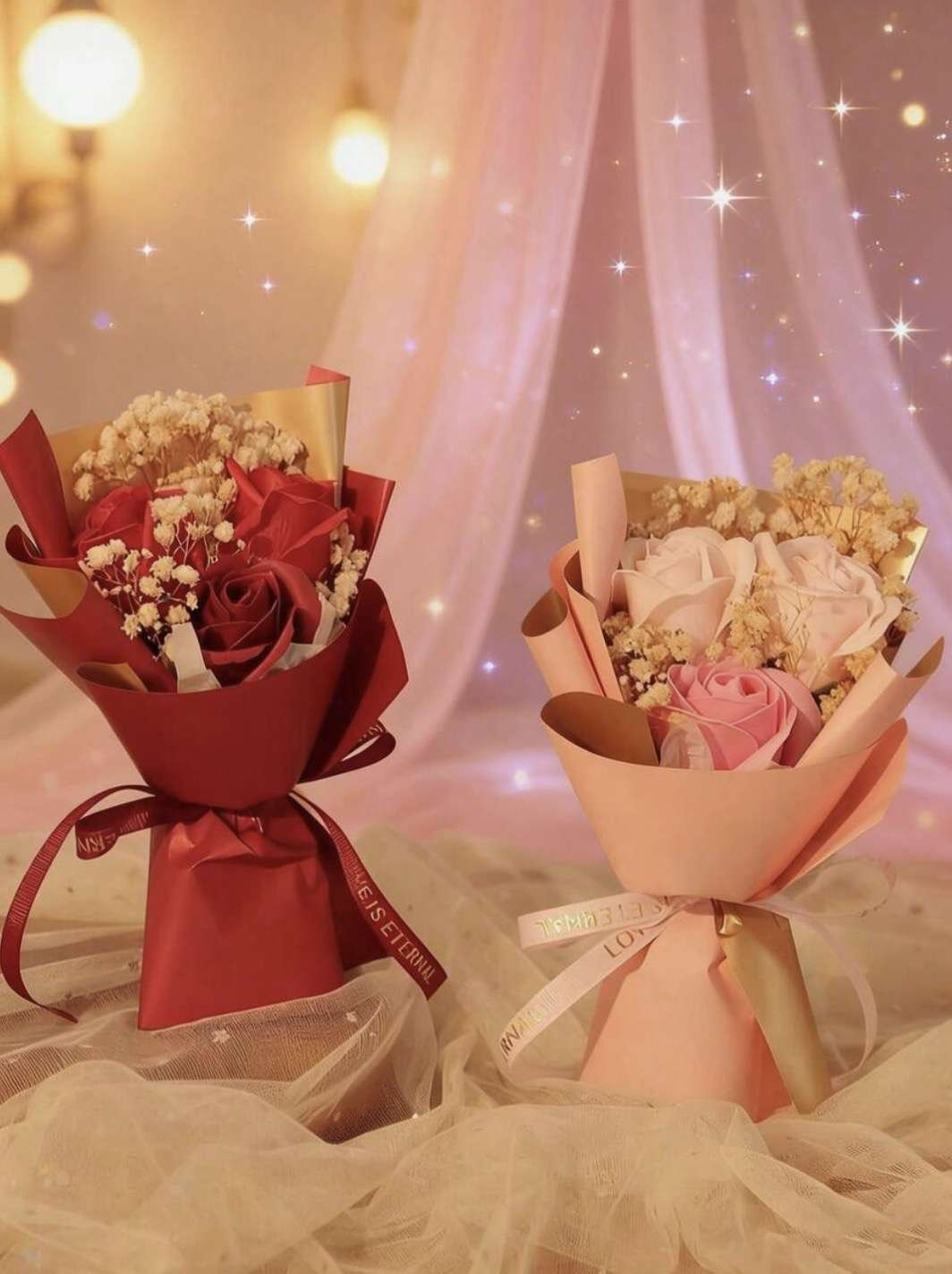 Fashionable Artificial Flowers, Artificial Roses, And Baby's Breath, Paired With Bouquet Wrapping Pa