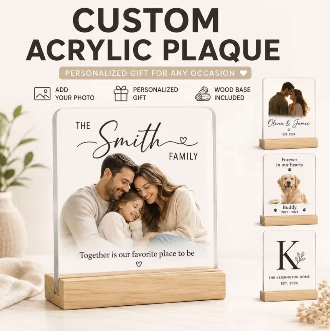 Custom Acrylic Photo Plaque, Personalized Picture Frame, Custom Photo Keepsake for Couple, Family & 