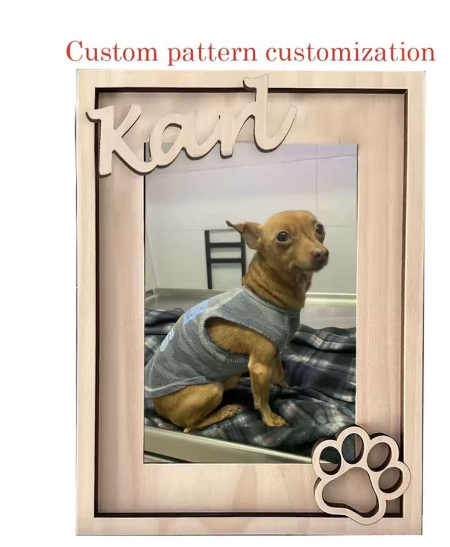 [Customization] Personalized pet image photo name frame, with paw print logo - engraved dog commemor