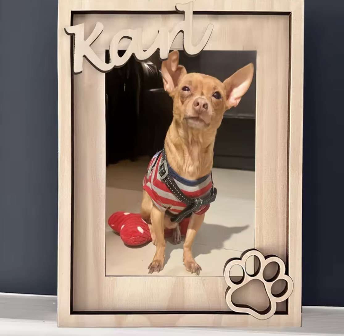 [Customization] Personalized pet image photo name frame, with paw print logo - engraved dog commemor